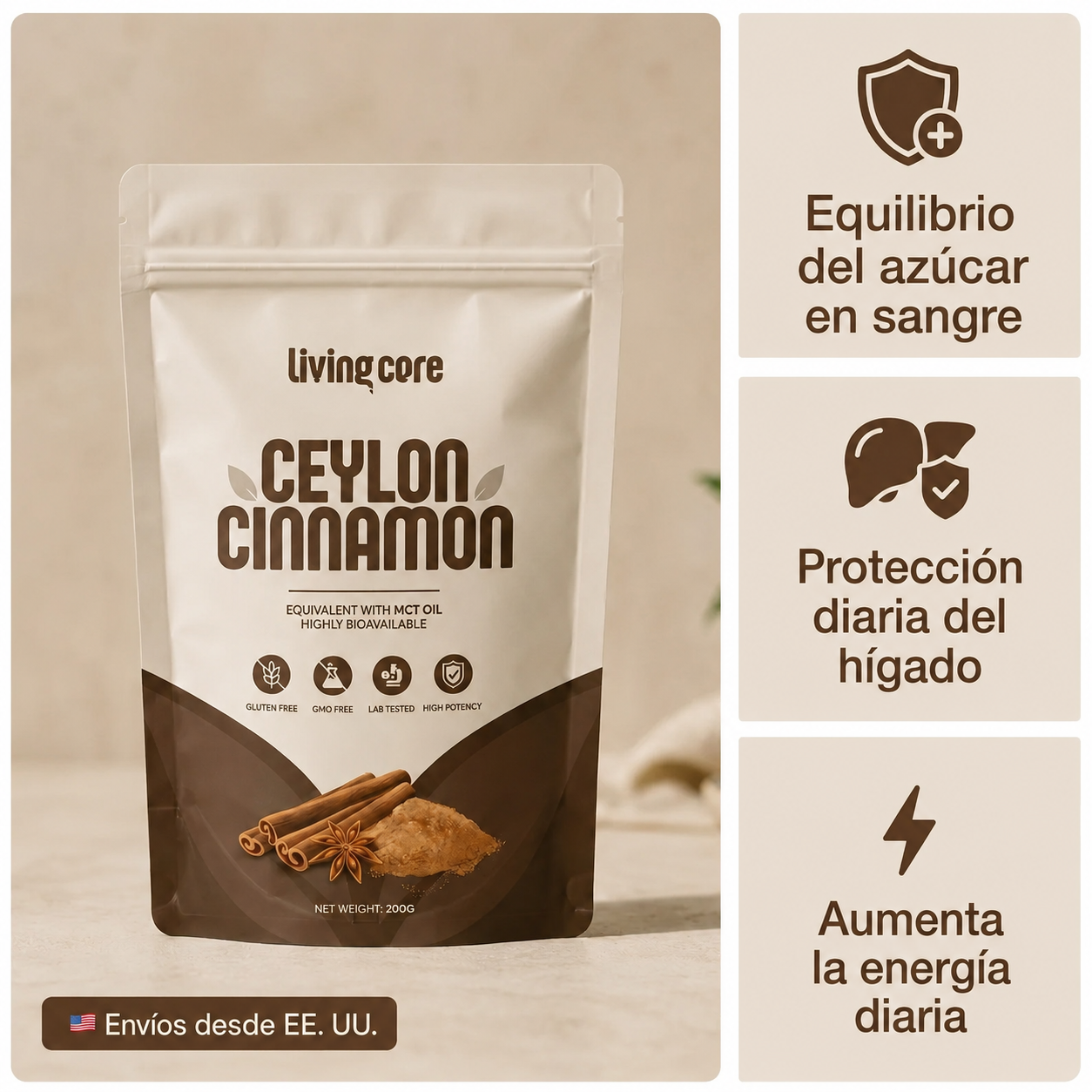 LivingCore® Canela de Ceilán Orgánica en Polvo