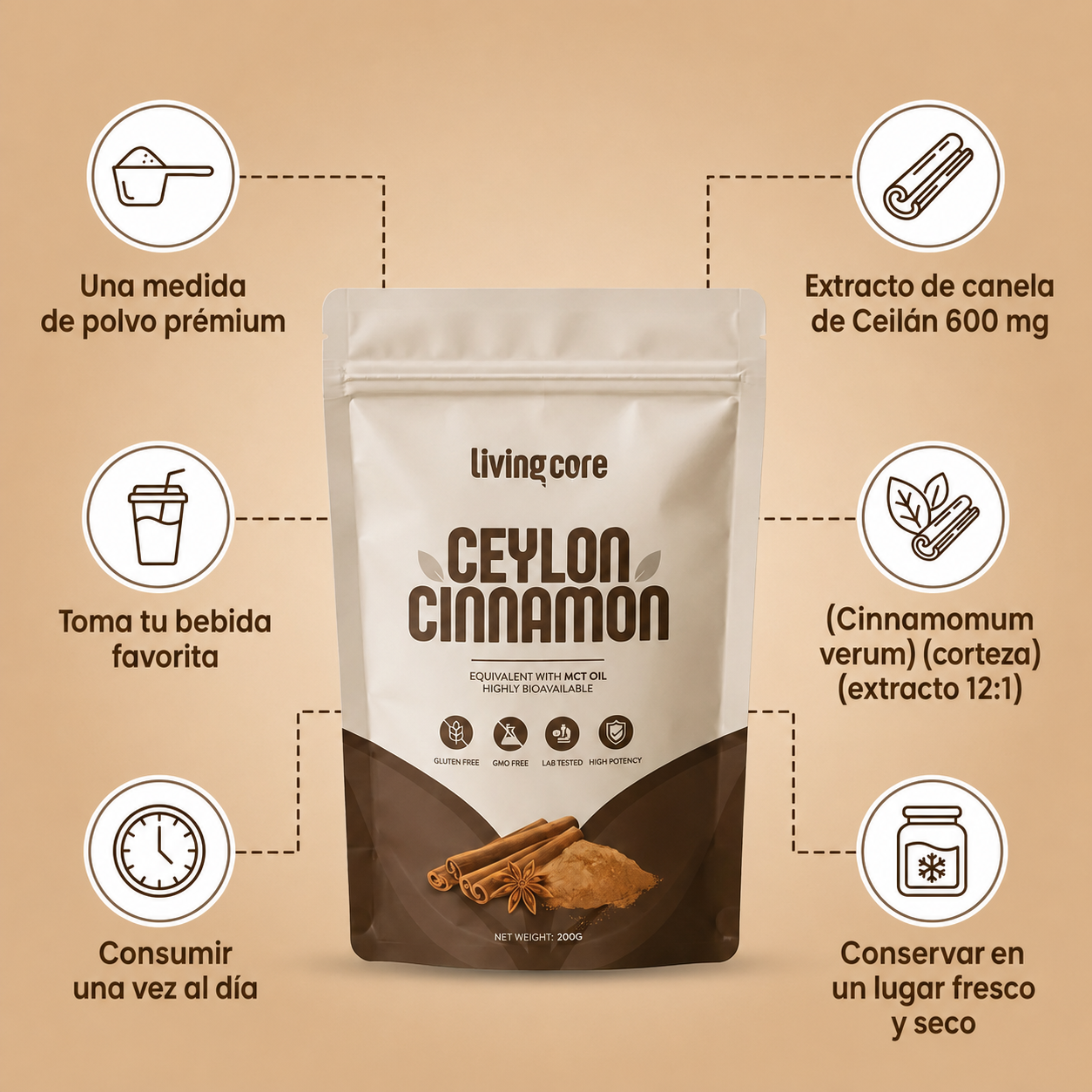 LivingCore® Canela de Ceilán Orgánica en Polvo