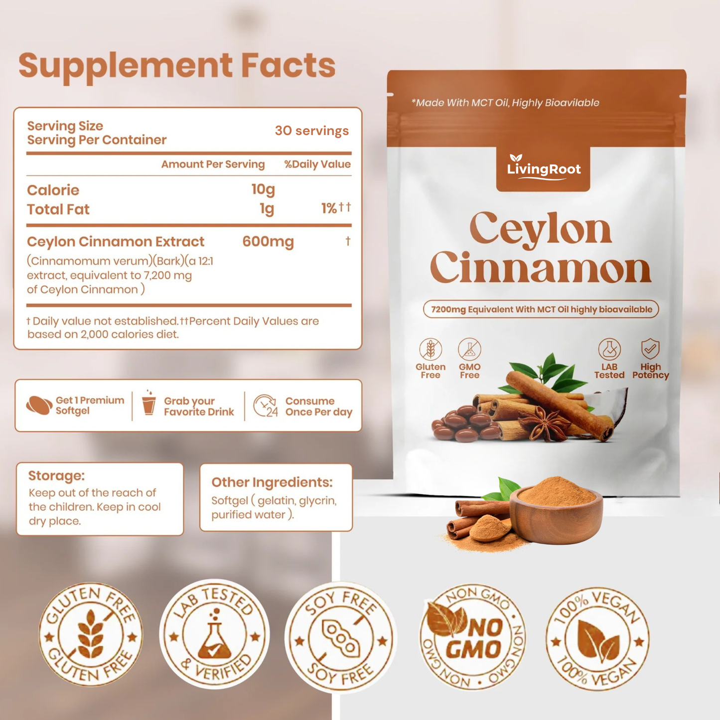 LivingRoot Organic Ceylon Cinnamon Powder